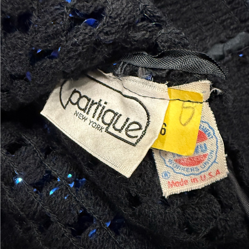 VTG 80s PARTIQUE New York Sequin Fishnet Party Sweater Royal Blue Womens 6 Small - Picture 5 of 9